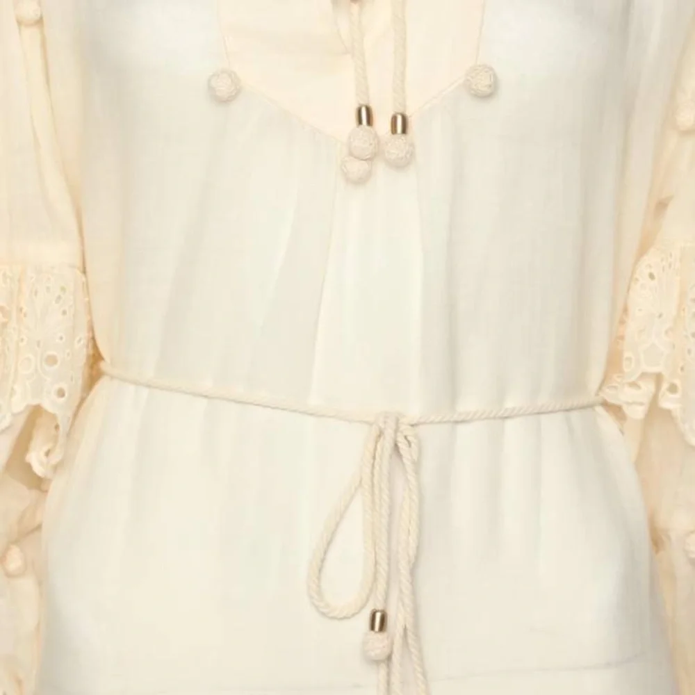 Zimmermann Cream Ruffled Tiered Sundress with Bishop Sleeves - Picture 10 of 12